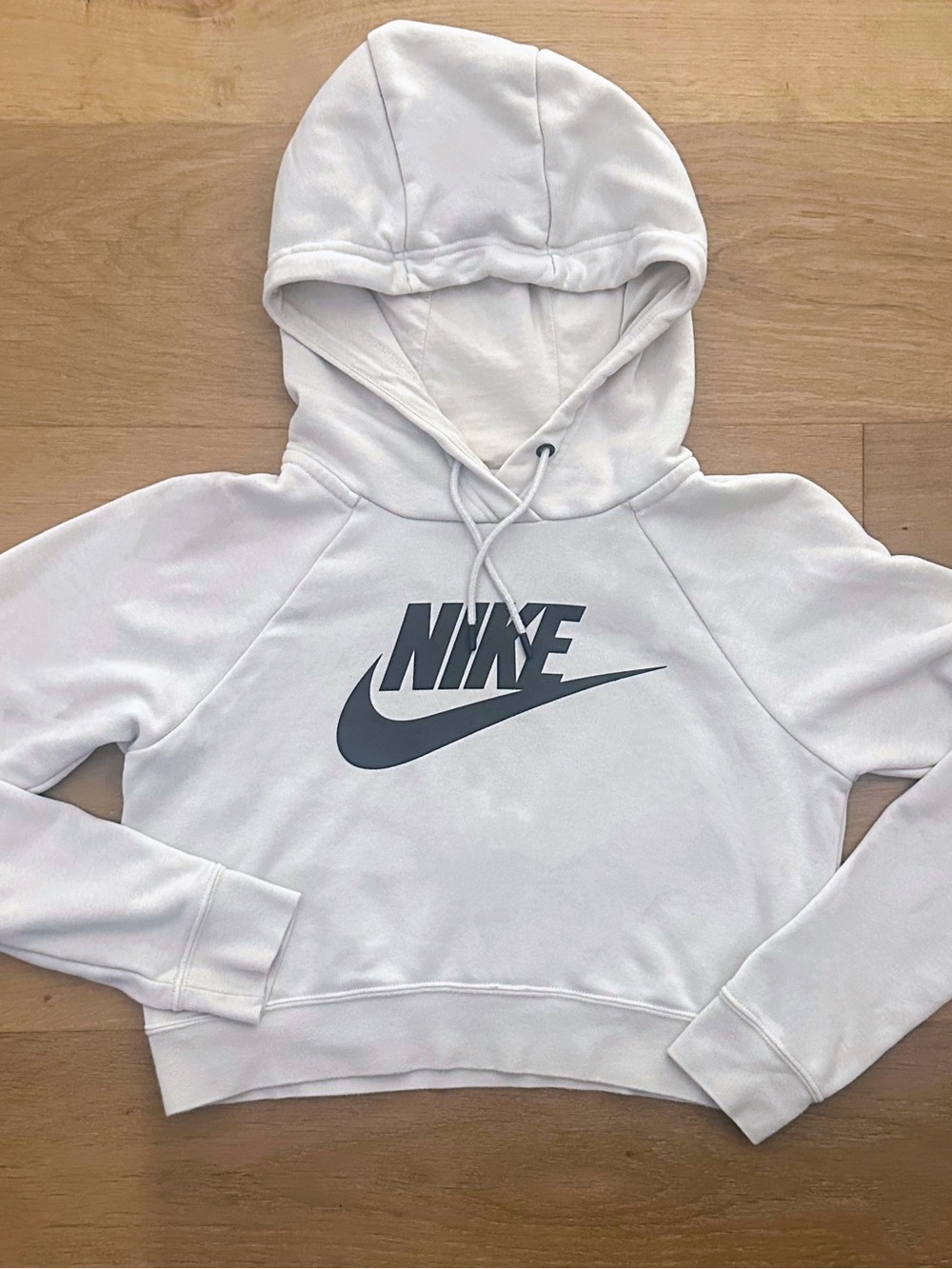 Nike Sportswear Essential Cropped Pullover Hoodie Sweatshirt White Swoosh XS